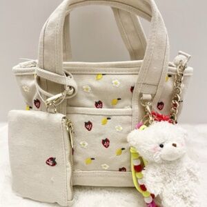 Madden Girl Lemon and Strawberry Cream Tote Bag with Bear Charm and Coin Purse